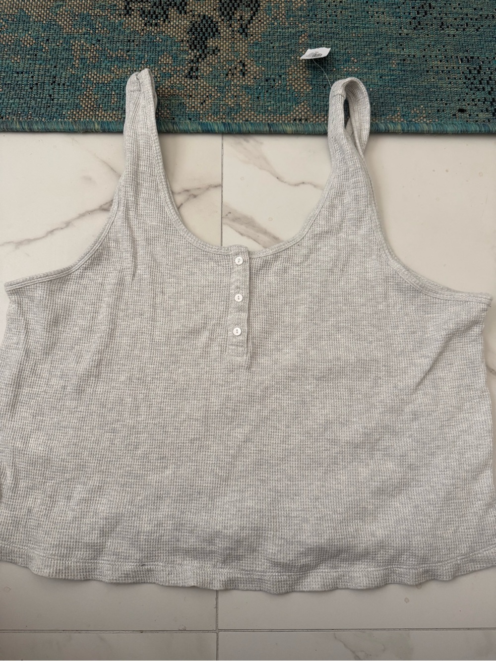 Old Navy Light Gray Ribbed Henley Crop Tank